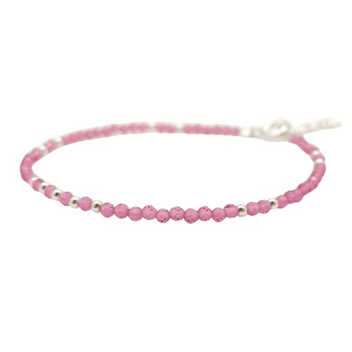 Faceted ruby bead bracelet with silver clasp