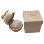 Premium velvet round jewelry box with bow, beige