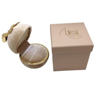 Premium velvet round jewelry box with bow, beige