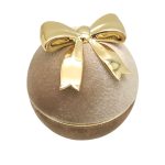 Premium velvet round jewelry box with bow, beige