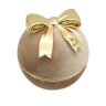 Premium velvet round jewelry box with bow, beige