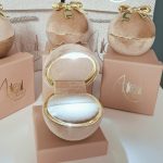 Premium velvet round jewelry box with bow, beige