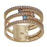 Gold multi-row ring with colored zirconia stones