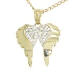 Angel wing gold pendant with zirconia stones