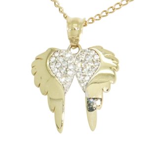 Angel wing gold pendant with zirconia stones