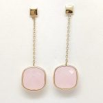 Pink stone gold drop / dangle earrings with rose quartz