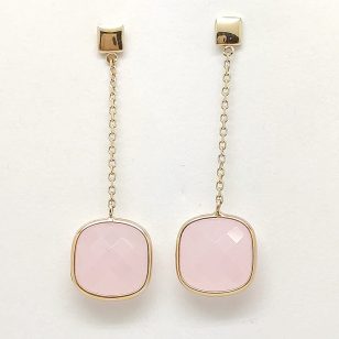 Pink stone gold drop / dangle earrings with rose quartz