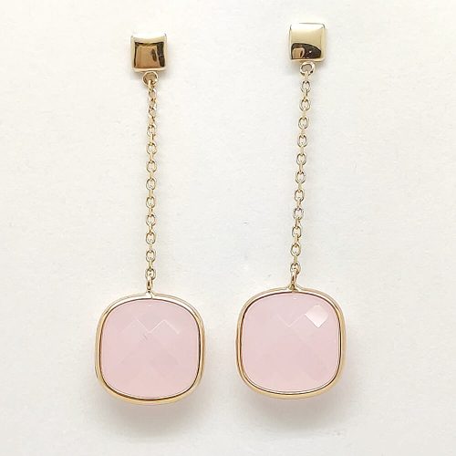 Pink stone gold drop / dangle earrings with rose quartz