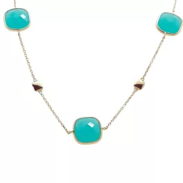 Gold-tone turquoise necklace with agate stones