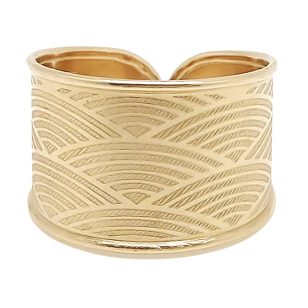 Gold band ring / Wide band with sunset design, larger size