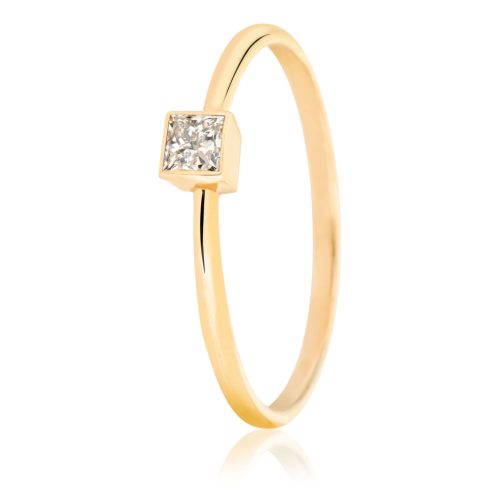 Unique princess diamond ring in yellow gold with a 0.225 ct brilliant-cut diamond