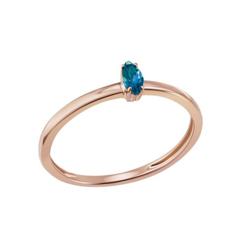 Rose gold ring with a marquise-cut blue topaz stone