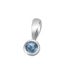 White gold pendant with blue topaz stone in a button setting