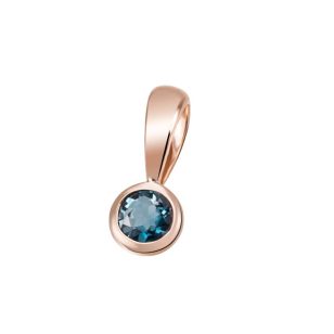   Rose gold pendant with London topaz stone in a button setting