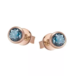 Rose gold stud earrings with London blue topaz stones