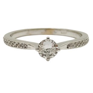 White gold engagement ring with round zirconia