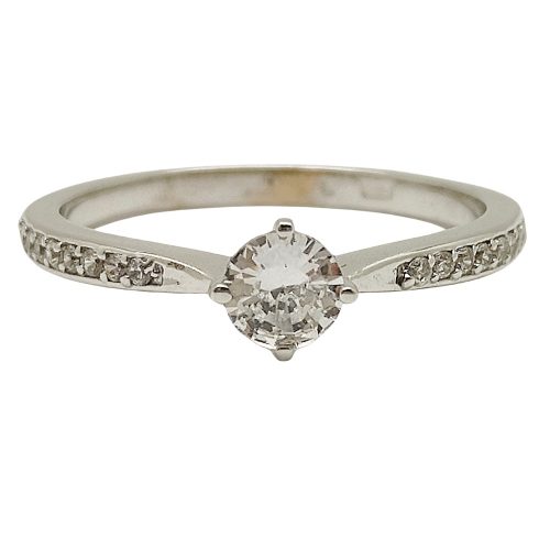 White gold engagement ring with round zirconia