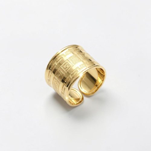 Gold band ring / Wide band with Greek pattern, smaller size