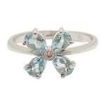 Aquamarine and diamond white gold flower ring