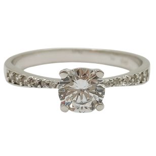 White gold engagement ring with round zirconia stone