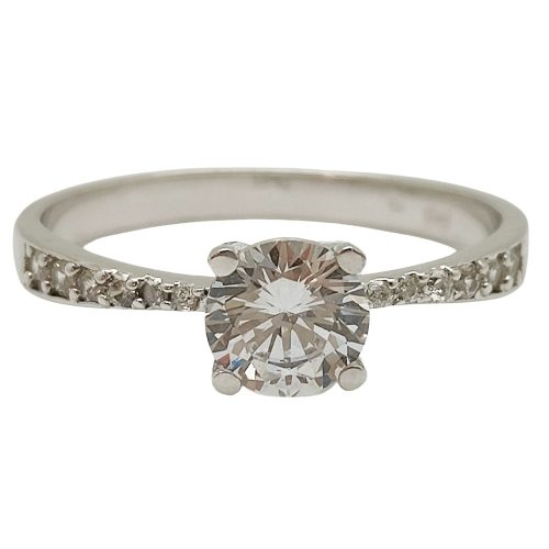 White gold engagement ring with round zirconia stone
