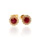 Gold flower earrings with red stones