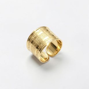 Gold band ring / Wide band with Greek pattern, larger size
