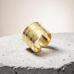 Gold band ring / Wide band with Greek pattern, larger size
