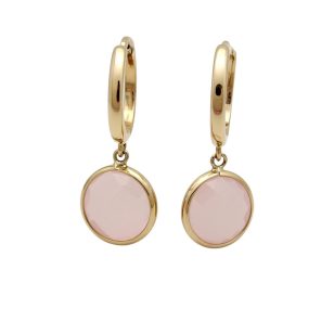 Gold earrings with round pink rose quartz stones