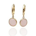 Gold earrings with round pink rose quartz stones