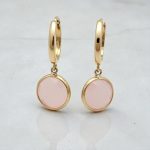 Gold earrings with round pink rose quartz stones