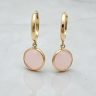 Gold earrings with round pink rose quartz stones