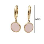 Gold earrings with round pink rose quartz stones