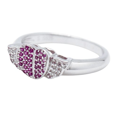 Silver heart ring with pink and white mini zirconia stones