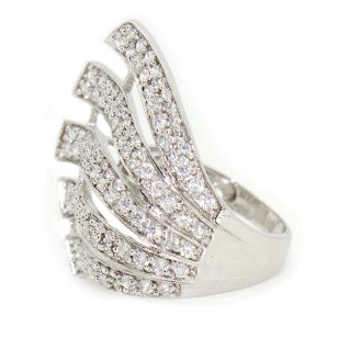 Silver cocktail ring with multiple rows of zirconia stones