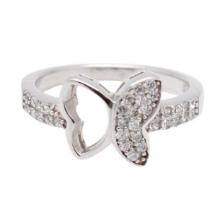 Silver butterfly ring with white and zirconia wings