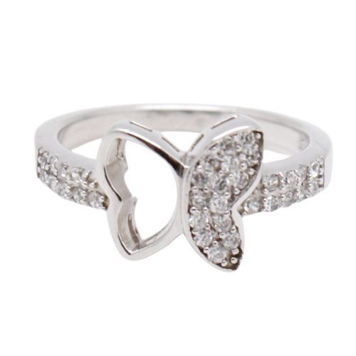 Silver butterfly ring with white and zirconia wings