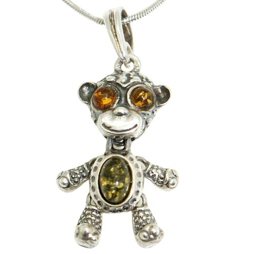 Antique silver amber monkey pendant