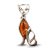 Amber cat silver brooch