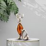 Amber cat silver brooch