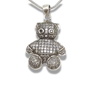 Antique silver teddy bear pendant