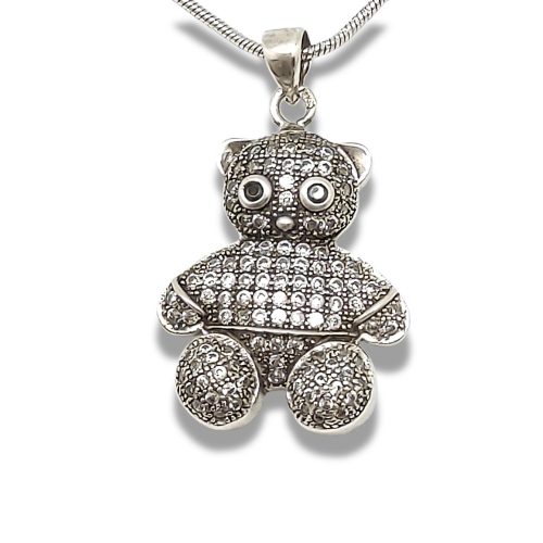 Antique silver teddy bear pendant