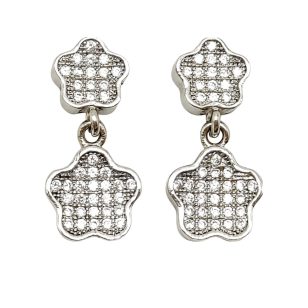 Double flower drop / dangle earrings in silver