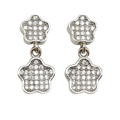 Double flower drop / dangle earrings in silver
