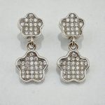 Double flower drop / dangle earrings in silver