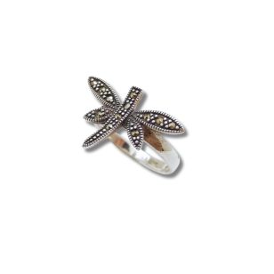 Silver dragonfly ring with marcasite stones