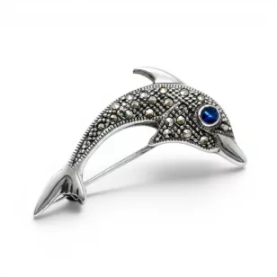 Ezüst delfin bross markazit kövekkel