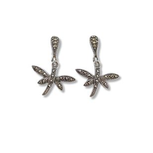 Silver dragonfly earrings with marcasite stones