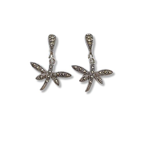 Silver dragonfly earrings with marcasite stones