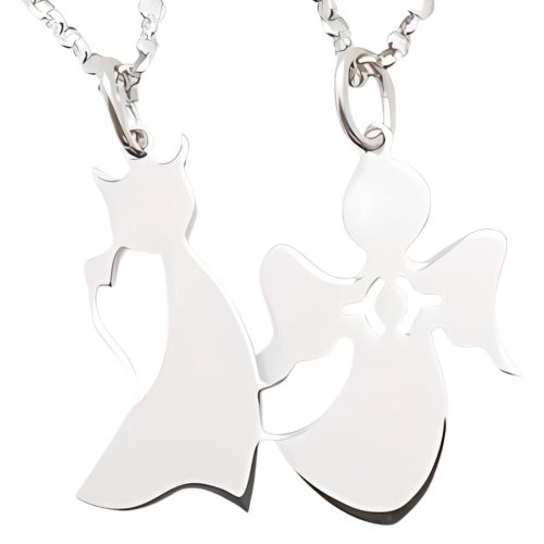Breakable silver angel and devil pendant